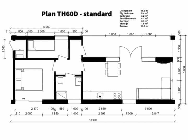 Tiny House 32 TH60D Standard Floor Plan