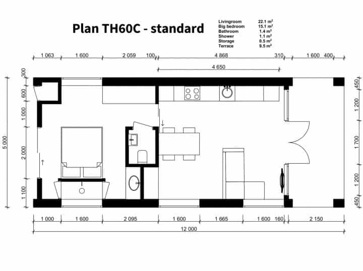 Tiny House 40 with porch Floor Plan